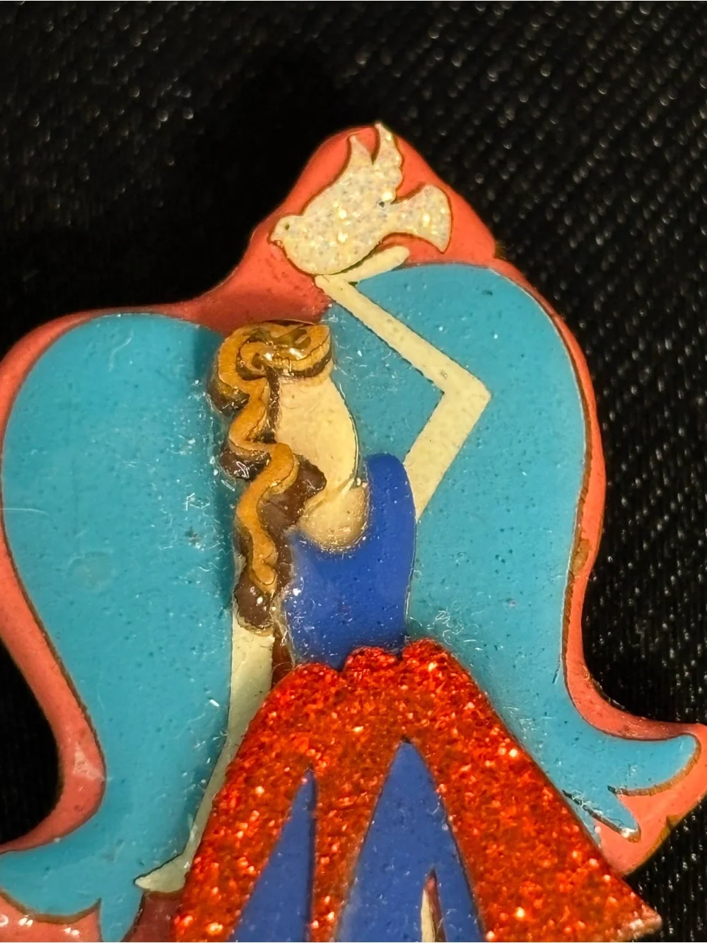 Vintage Angel shaped Pins Brooch By Lucinda - Rare Glitter Fairy Red W/Dove